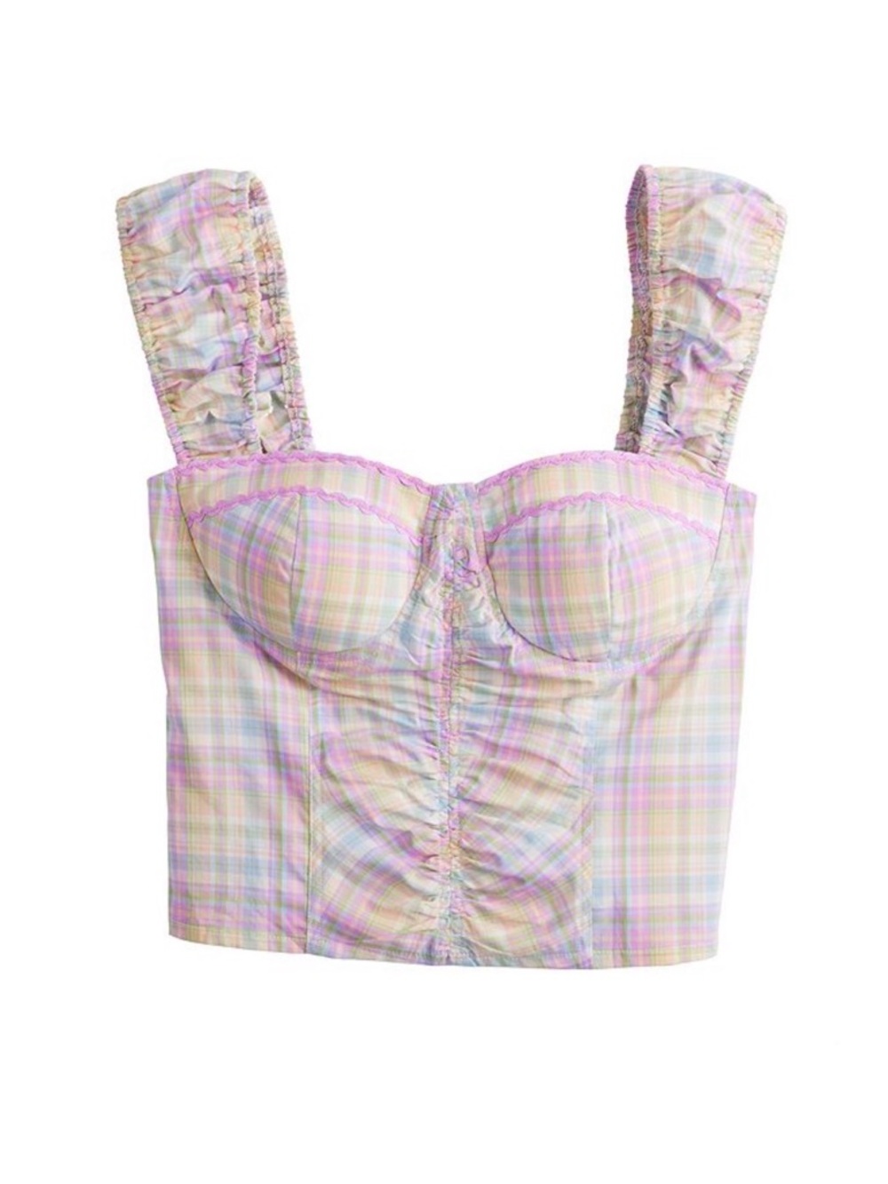 SO Pastel Plaid Bustier Crop Top in Pink, Lavender, Yellow